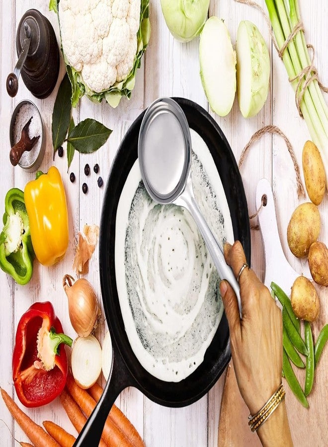 Dynore ملعقة ومغرفة دوسا من الفولاذ المقاوم للصدأ من داينور بقاعدة مسطحة | ملعقة لتحضير الدوسا وملعقة تقليب الدوسا | أداة صنع الدوسا - طقم من قطعتين - Image 2